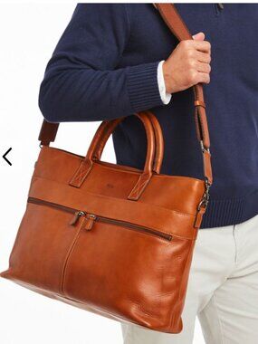 Mark & Graham Men's Leather Briefcase in Cognac Brown